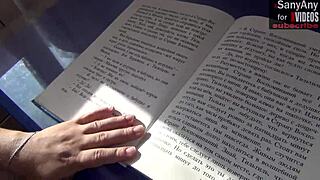 risky handjob from classmate under the table during lesson