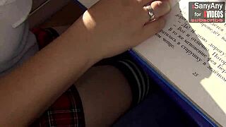 risky handjob from classmate under the table during lesson