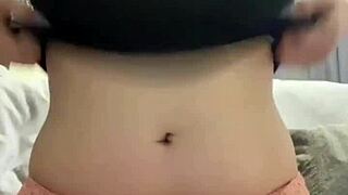 Amateur with Pierced Tits Stuffing Panties in Wet Puffy Pussy for Masturbation - Used Panties