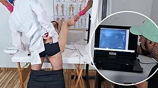 Cuckold husband takes wife for ultrasound but gynecologist fucks her pussy