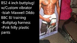 Sissy prepares for self-bondage with buttplug, dildo, and big black cock toys in extreme anal scene