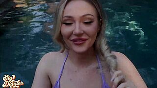 Aria Six emerges soaking wet from the pool