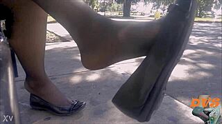 Shoeplay Featuring Stockings And Flats