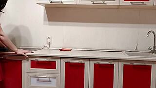 Housewife in kitchen teasing striped panties smelly socks wet pussy