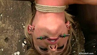 Bound blonde gets toyed and vibed while suspended in the air