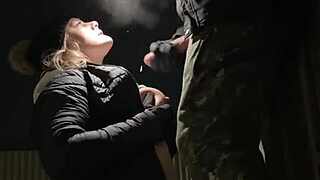 Caught outside in snow licking ass and receiving multiple cumshots