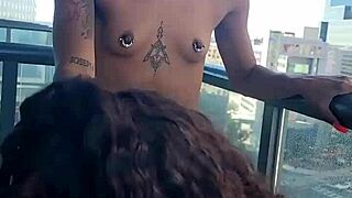 Kashofficials is getting strapped by Renity Love on the balcony