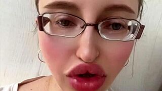 Blonde Russian With Huge Lips And Long Hair In Fetish Glasses!
