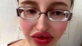 Blonde Russian With Huge Lips And Long Hair In Fetish Glasses!