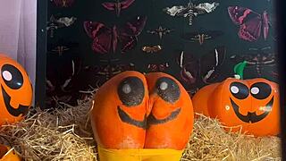 teen gets double creampie in pumpkin patch