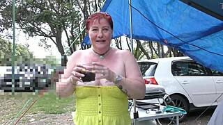 Trashy kiwi milf exposes herself publicly at holiday park