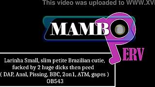 Watch this petite brazilian cutie take two huge cocks in her ass and mouth, then get peed on in a wild 2on1 anal session.