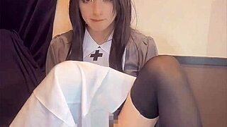 Watch This Black-Haired Nurse in Drag Masturbate Quietly.