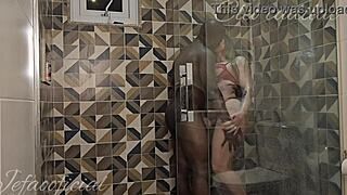 Cleo Cadillac Gets Fucked By Her Friend In The Bathroom Hair Pulling