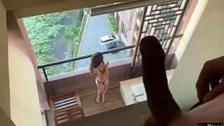 Horny Katty West masturbates on balcony as pervert watches 😈