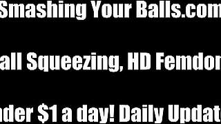 busting balls with pointy high heels