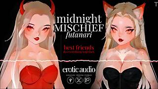 two futanari women at the party say, 'we're going to facefuck and peg you anal in this 3way.'