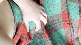 The shy neighbor slips under the blanket to lick pussy in our homemade lesbian session, her big tits bouncing as she dives into muff diving for an intense orgasm