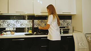 Sexy Blonde Eats Egg in Food Fetish Scene