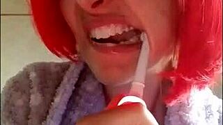 chantal loves to fill her mouth with toothpaste while brushing teeth