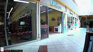 Shy teen girl in public at the mall, so cute and horny