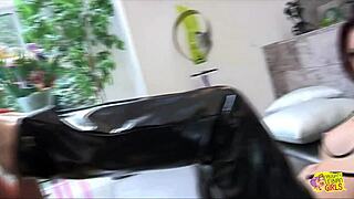 Raunchy babes enjoy fun together in tight leather outfits