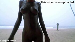 skinny ebony village girl dancing naked in the rain with her perfect slim body