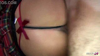 skinny girl with big tits in fishnets gets cosplay fucked by old guy