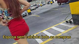 Wife exposes herself without panties in public street scene.