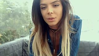 Hot girl shows big tits on outdoor webcam