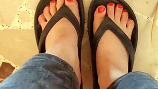 Greta is painting her toenails with polish, looking so cute 😊