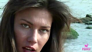 tanned brat juliette strips off at the beach