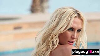 jennifer vaughn, the classy blonde milf, poses nude in high heels by the pool, showcasing her elegance