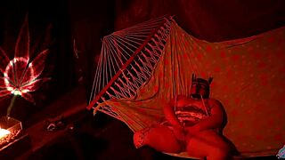 getting frisky in a tent, fingering her wet hole in a hammock, so fun!