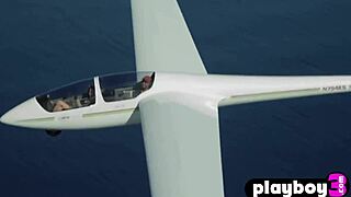 this blonde babe with perfect big tits flies naked in lesbian outdoor fun