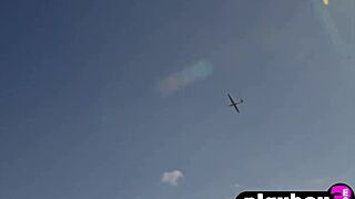 this blonde babe with perfect big tits flies naked in lesbian outdoor fun