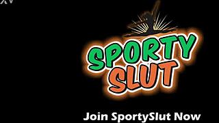 Roundest Butt And Puffiest Pussy On A Tall Skinny Babe Playing With Her Fitball