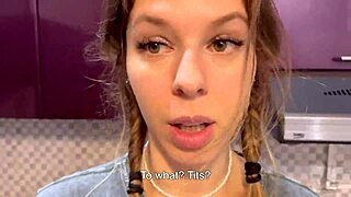 Dormmate-girl gets cum in mouth and hair while there is no one in the kitchen except us.