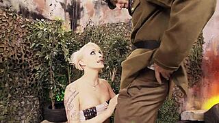 tattoed slutty blonde sucking a big cock and fuck