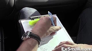 Hey, check out this petite brunette giving an amazing blowjob and getting fucked hard