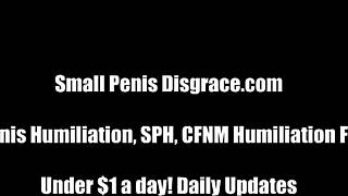 Four girls gawk at tiny penis.