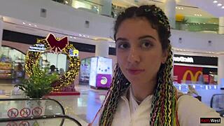 Crazy cumwalk in the mall, then blowjob in the toilet! 😍