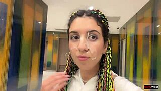 Crazy cumwalk in the mall, then blowjob in the toilet! 😍