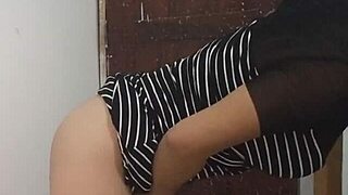 sexy stepmother does a sexy dance and shows her buttocks before going to a wedding, flashing like an exhibitionist