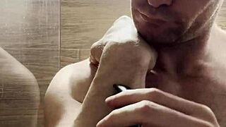 Trimming sweaty hairy armpits after gym for photoshoot