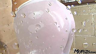 Amateur with big tits fucks hard in the shower