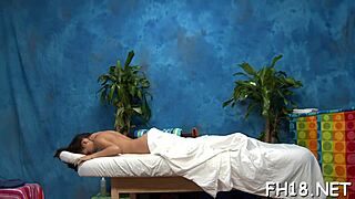 Hot 18 year old chick gets oiled massage. she sucks and fucks eagerly.