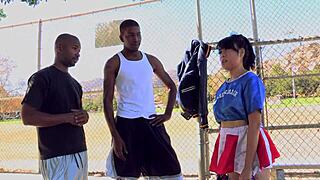 asian slut sucks two big black cocks