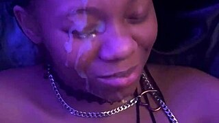 Ebony girl gets intense facial cumshot from big black cock!