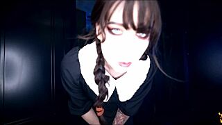 Wednesday Bent Over Riding Xavier's Monster Cock Doggystyle with Pantyhose and Creampie Finish